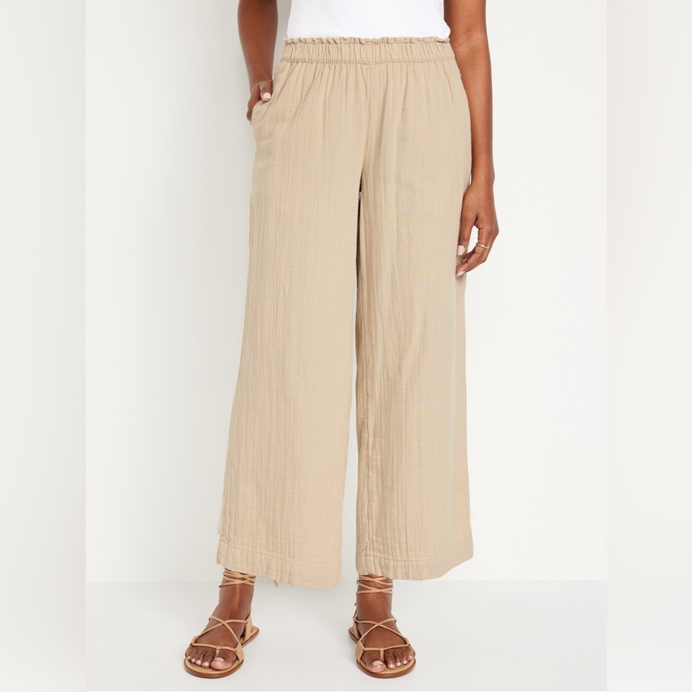 High-Wasted Crinkle Gauze Pull-On Pants